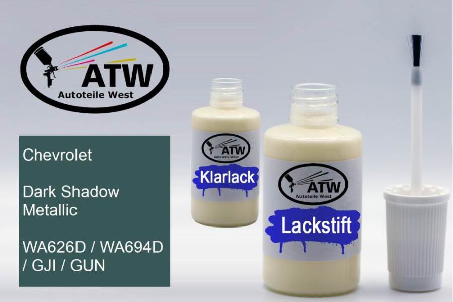 Chevrolet, Dark Shadow Metallic, WA626D / WA694D / GJI / GUN: 20ml Lackstift + 20ml Klarlack - Set, von ATW Autoteile West.